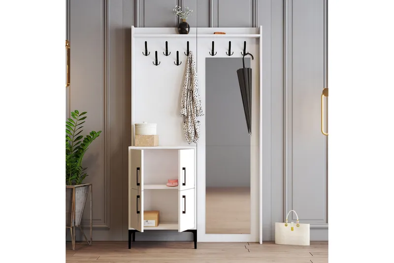 Retzow Hall møbelsett 35x120 cm med speil - Hvit - Møbler - Gangmøbler - Møbelsett til gang & entre