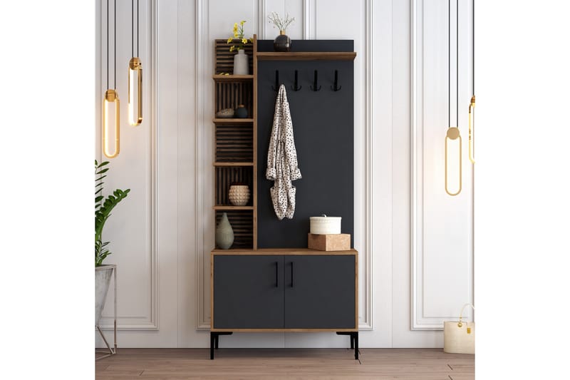 Schmida Gangmøbelsett 90 cm - Mørkebrun/Antrasitt - Møbler - Gangmøbler - Møbelsett til gang & entre