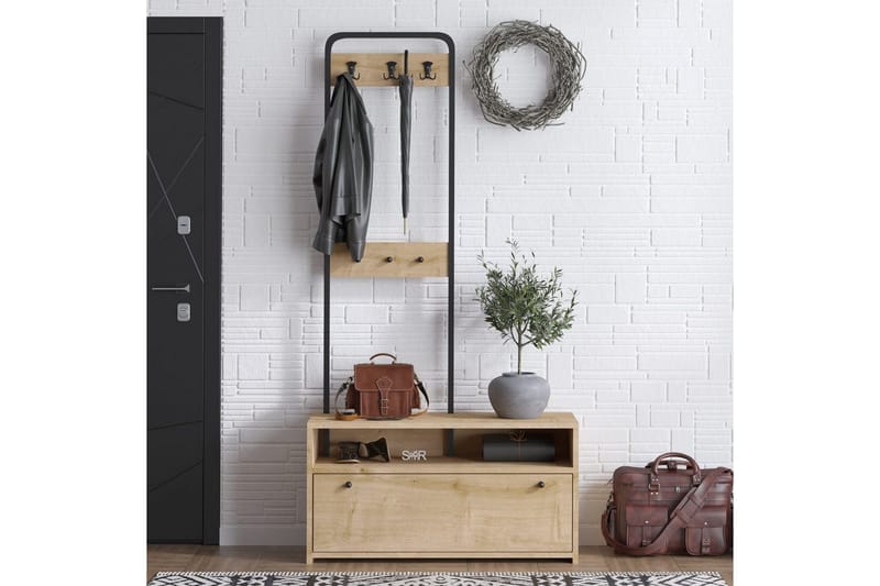 Orlis Entrémøbelsett - Valnøtt/Sort - Møbler - Gangmøbler - Møbelsett til gang & entre