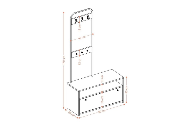 Orlis Entrémøbelsett - Valnøtt/Sort - Møbler - Gangmøbler - Møbelsett til gang & entre