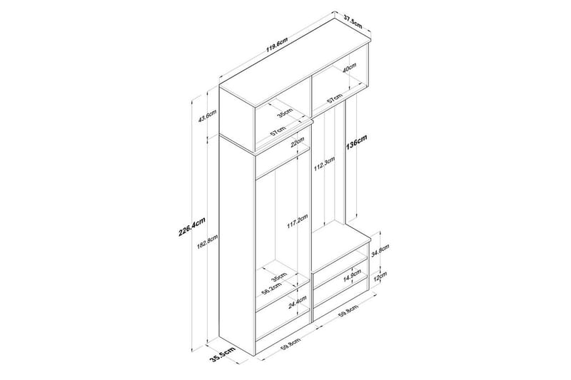 Quorra Entrémøbelsett - Hvit - Møbler - Gangmøbler - Møbelsett til gang & entre