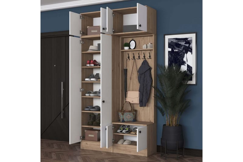 Quorra Entrémøbelsett - Valnøtt/Hvit - Møbler - Gangmøbler - Møbelsett til gang & entre