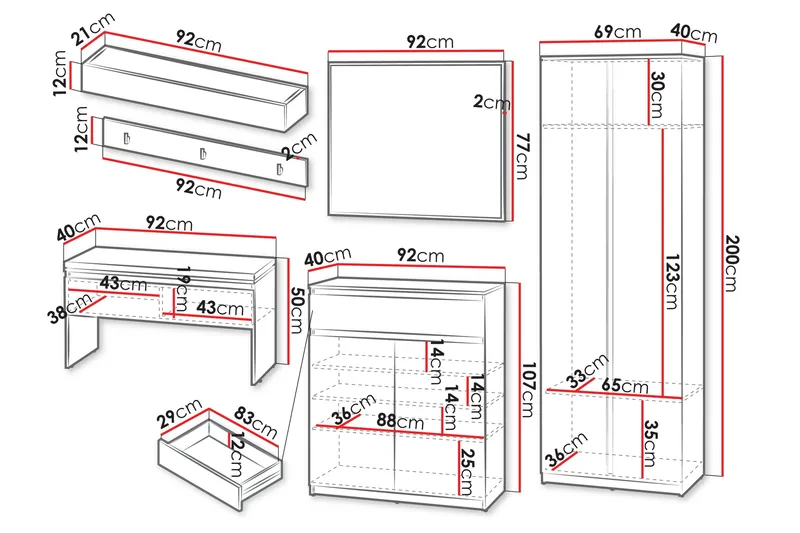 Simply Entremøbelsett - Grå - Møbler - Gangmøbler - Møbelsett til gang & entre