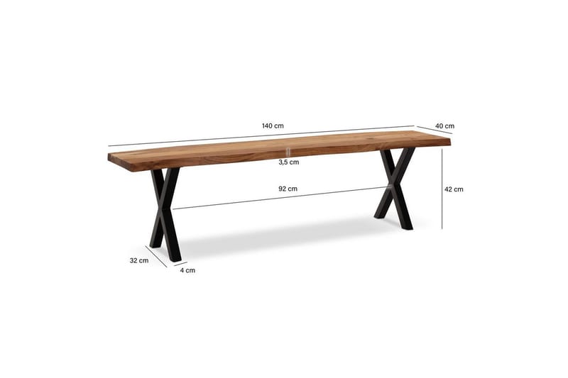 Sittbänk utan ryggstöd Wohnling 140x40 cm - Møbler - Gangmøbler - Gangbenk