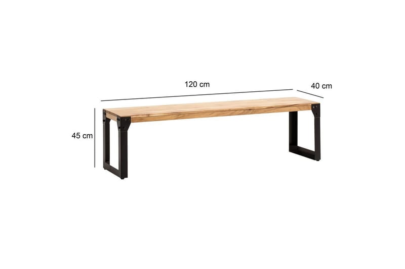 Spisestuebenk Wohnling massivt tre industriell stil med metallbein 120 cm - 120 cm - Møbler - Gangmøbler - Gangbenk