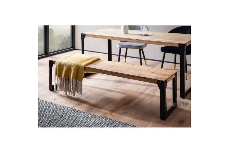 Spisestuebenk Wohnling massivt tre industriell stil med metallbein 180 cm - 180 cm - Møbler - Gangmøbler - Gangbenk