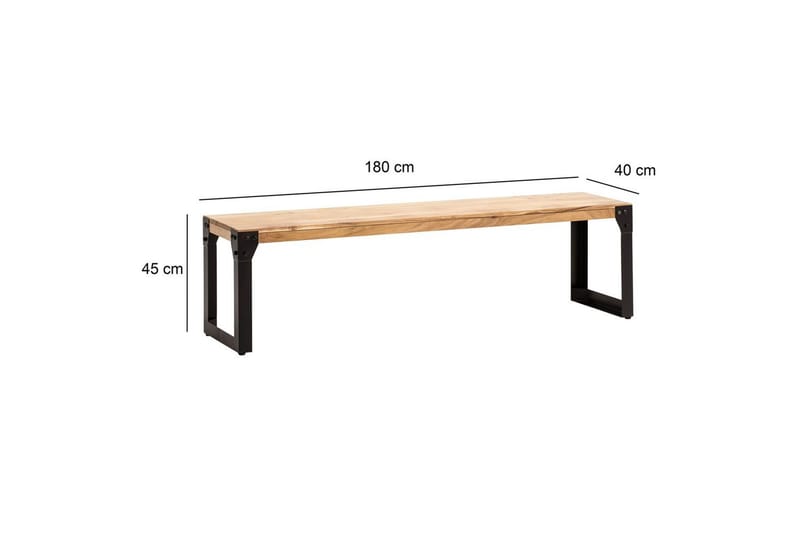 Spisestuebenk Wohnling massivt tre industriell stil med metallbein 180 cm - 180 cm - Møbler - Gangmøbler - Gangbenk