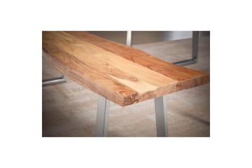 Spisestuebenk Wohnling Massivt tre med metallben trekant landlig stil Sølv, rett, 120 cm - Sølv, rett, 120 cm - Møbler - Gangmøbler - Gangbenk