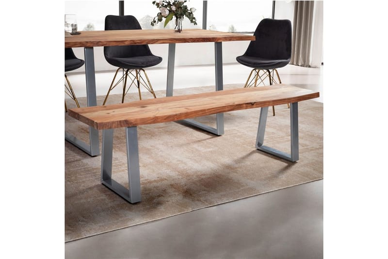 Spisestuebenk Wohnling Massivt tre med metallben trekant landlig stil Sølv, rett, 140 cm - Sølv, rett, 140 cm - Møbler - Bord - Spisebord & kjøkkenbord