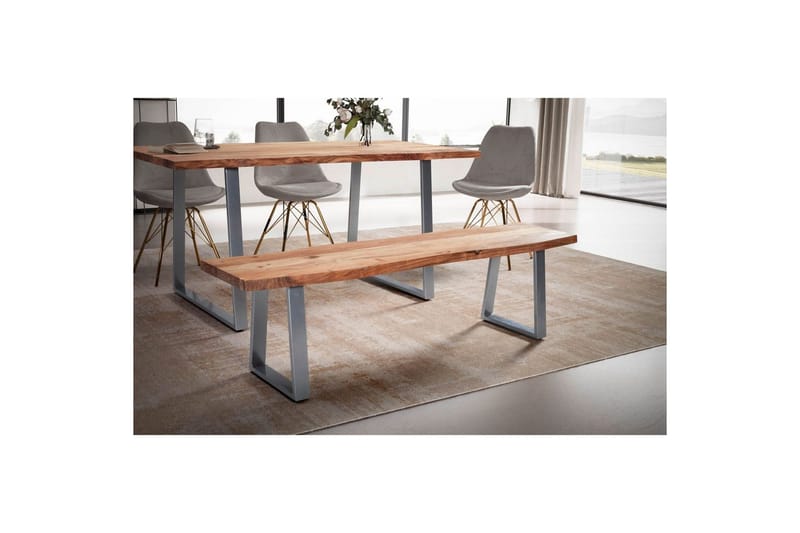 Spisestuebenk Wohnling Massivt tre med metallben trekant landlig stil Sølv, rett, 180 cm - Sølv, rett, 180 cm - Møbler - Gangmøbler - Gangbenk