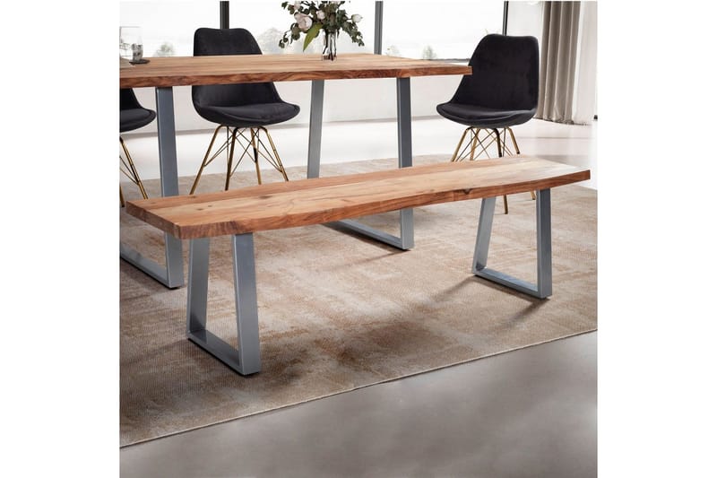 Spisestuebenk Wohnling Massivt tre med metallben trekant landlig stil Sølv, rett, 180 cm - Sølv, rett, 180 cm - Møbler - Gangmøbler - Gangbenk