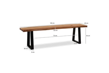 Spisestuebenk Wohnling Massivt tre med metallben trekant landlig stil Svart, Rett, 120 cm - Svart, Rett, 120 cm - Møbler - Bord - Spisebord & kjøkkenbord