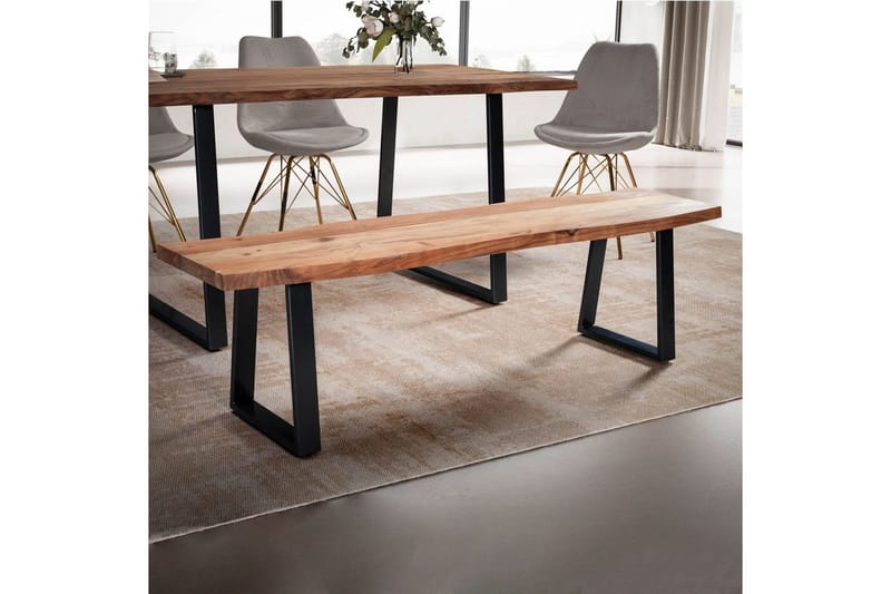 Spisestuebenk Wohnling Massivt tre med metallben trekant landlig stil Svart, Rett, 140 cm - Svart, Rett, 140 cm - Møbler - Gangmøbler - Gangbenk