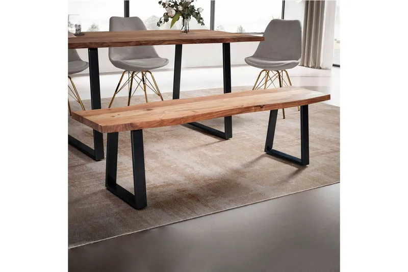 Spisestuebenk Wohnling Massivt tre med metallben trekant landlig stil Svart, Rett, 180 cm - Svart, Rett, 180 cm - Møbler - Gangmøbler - Gangbenk