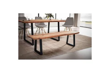 Spisestuebenk Wohnling Massivt tre med metallben trekant landlig stil Svart, Rett, 180 cm - Svart, Rett, 180 cm - Møbler - Gangmøbler - Gangbenk