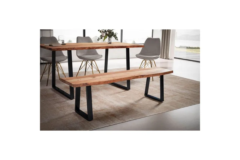 Spisestuebenk Wohnling Massivt tre med metallben trekant landlig stil Svart, Rett, 180 cm - Svart, Rett, 180 cm - Møbler - Gangmøbler - Gangbenk