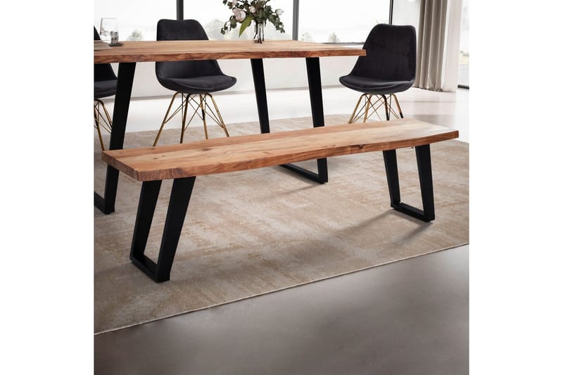 Spisestuebenk Wohnling Massivt tre med metallben trekant landlig stil Svart, vinklet, 160 cm - Svart, vinklet, 160 cm - Møbler - Bord - Spisebord & kjøkkenbord