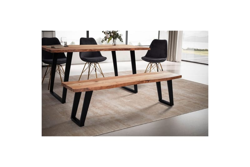 Spisestuebenk Wohnling Massivt tre med metallben trekant landlig stil Svart, vinklet, 160 cm - Svart, vinklet, 160 cm - Møbler - Bord - Spisebord & kjøkkenbord