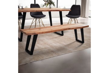 Spisestuebenk Wohnling Massivt tre med metallben trekant landlig stil Svart, vinklet, 180 cm - Svart, vinklet, 180 cm - Møbler - Bord - Spisebord & kjøkkenbord