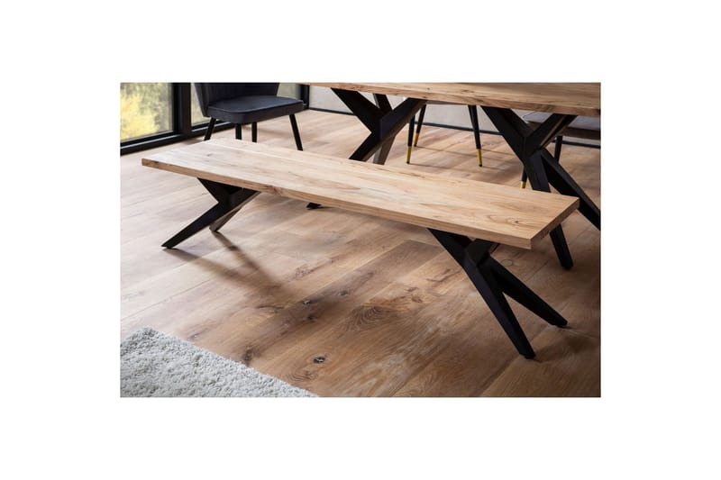 Spisestuebenk Wohnling massivt tre moderne loftstil med metallben 175 cm - 175 cm - Møbler - Gangmøbler - Gangbenk