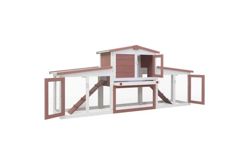 Stort utendørs kaninbur brun og hvit 204x45x85 cm tre - Bur & Transportbur