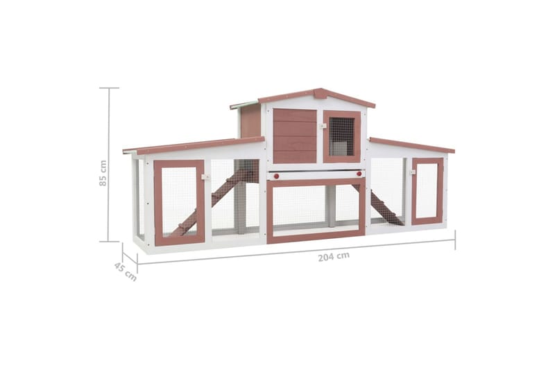 Stort utendørs kaninbur brun og hvit 204x45x85 cm tre - Bur & Transportbur