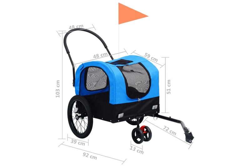 2-i-1 sykkeltilhenger og joggevogn for kjæledyr blå og svart - Blå - Hundebur & hundetransport