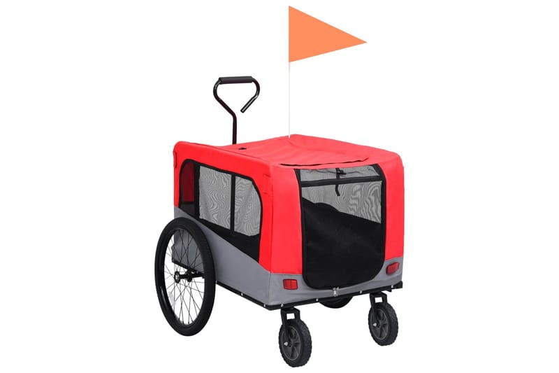 2-i-1 sykkeltilhenger og joggevogn for kjæledyr rød og grå - Rød - Hundebur & hundetransport