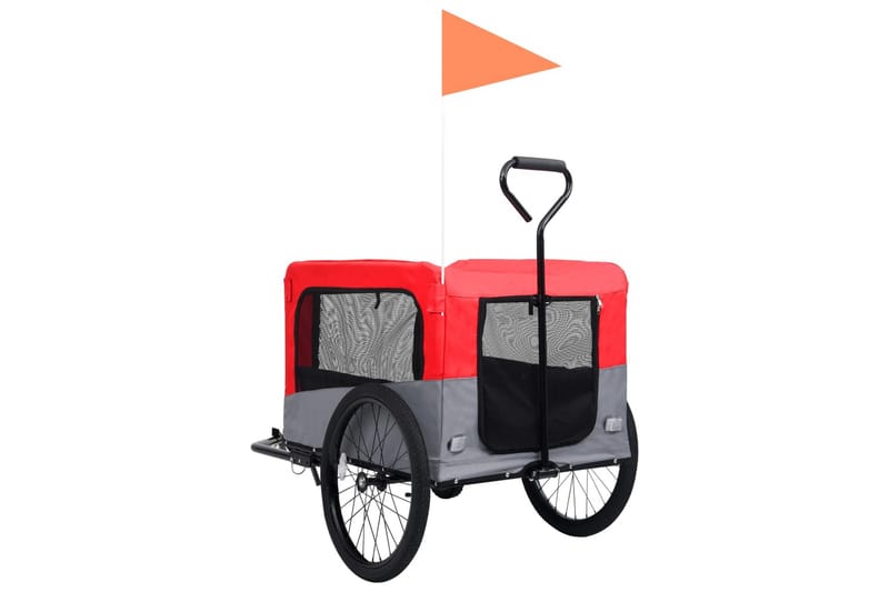 2-i-1 sykkeltilhenger og joggevogn for kjæledyr rød og grå - Rød - Hundebur & hundetransport