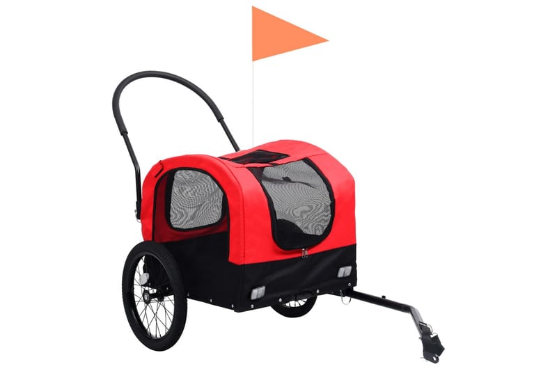 2-i-1 sykkeltilhenger og joggevogn for kjæledyr rød og svart - Rød - Hundebur & hundetransport