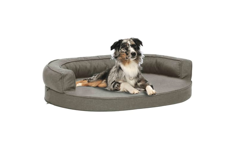 Ergonomisk hundeseng med linutseende 75x53 cm grå - Grå - Hundekurv & hundeseng