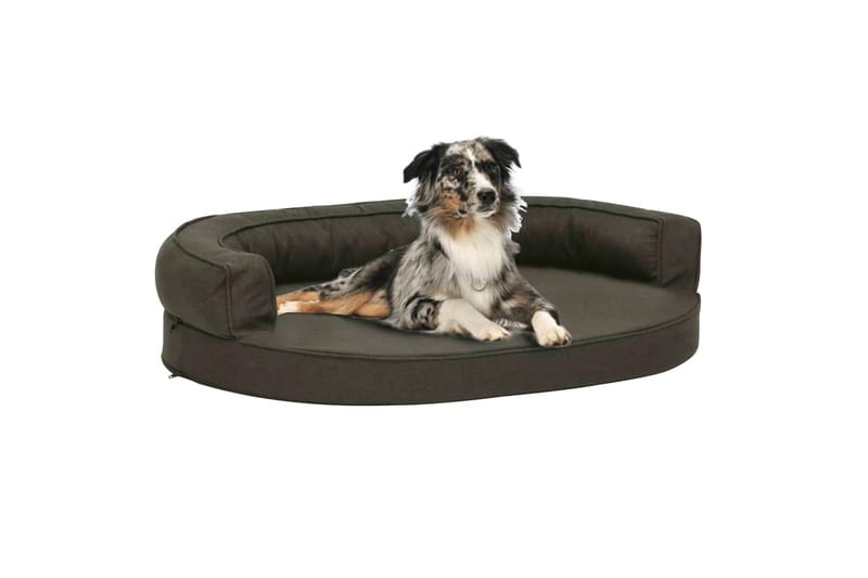 Ergonomisk hundeseng med linutseende 75x53 cm mørkegrå - Grå - Hundekurv & hundeseng