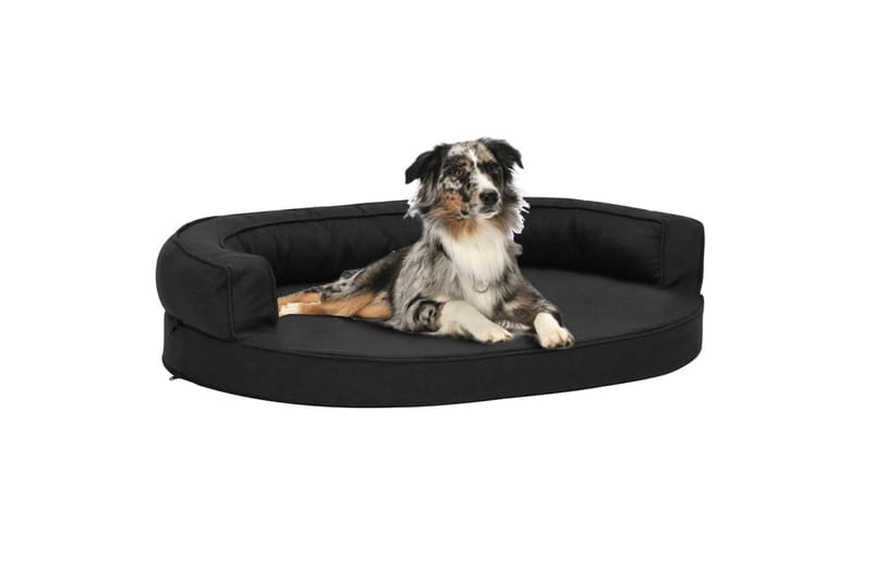 Ergonomisk hundeseng med linutseende 75x53 cm svart - Svart - Hundekurv & hundeseng