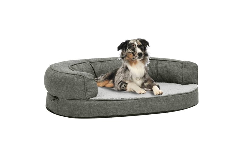 Ergonomisk hundeseng med linutseende og fleece 75x53 cm grå - Grå - Hundekurv & hundeseng