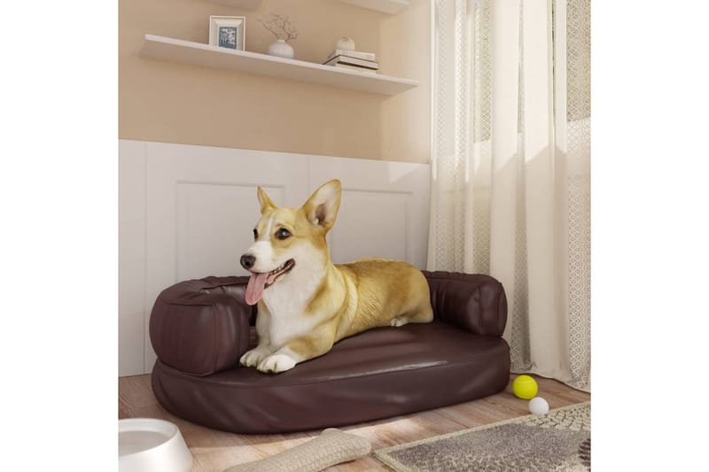 Ergonomisk hundeseng skum brun 60x42 cm kunstig skinn - Brun - Hundekurv & hundeseng