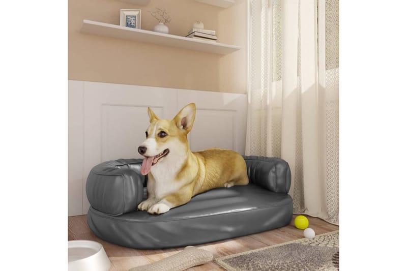 Ergonomisk hundeseng skum grå 60x42 cm kunstig skinn - Grå - Hundekurv & hundeseng