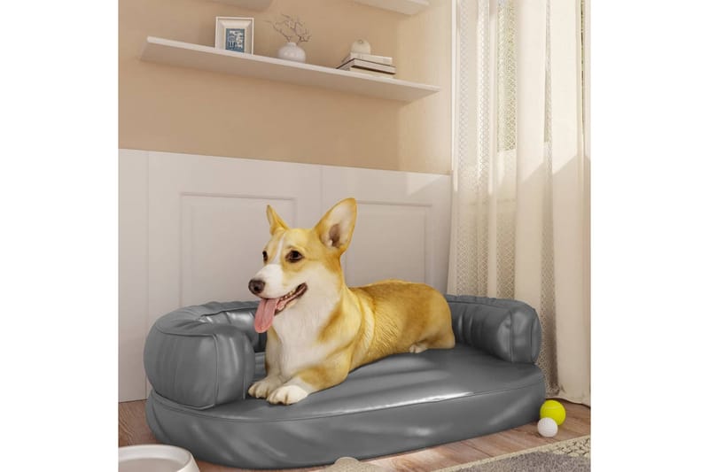 Ergonomisk hundeseng skum grå 75x53 cm kunstig skinn - Grå - Hundekurv & hundeseng