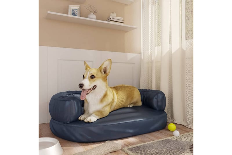 Ergonomisk hundeseng skum mørkeblå 60x42 cm kunstig skinn - Blå - Hundekurv & hundeseng