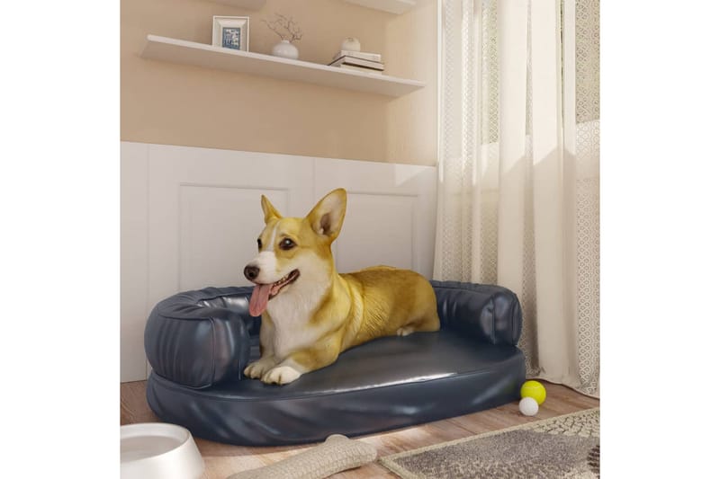 Ergonomisk hundeseng skum mørkeblå 75x53 cm kunstig skinn - Blå - Hundekurv & hundeseng
