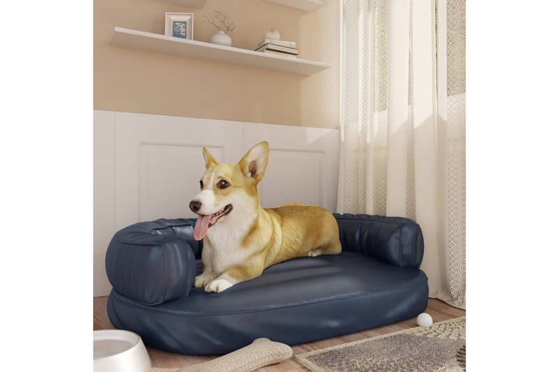 Ergonomisk hundeseng skum mørkeblå 88x65 cm kunstig skinn - Blå - Hundekurv & hundeseng