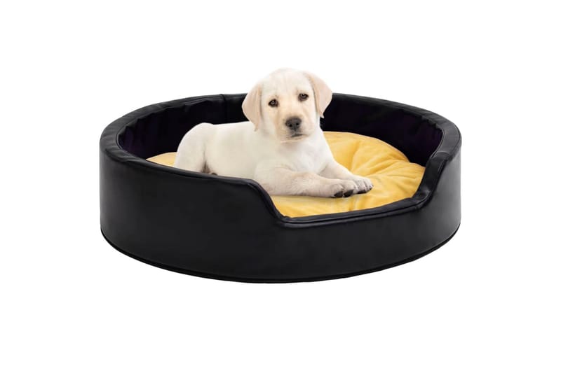 Hundeseng svart og gul 99x89x21 cm plysj og kunstig lær - Svart - Hundekurv & hundeseng