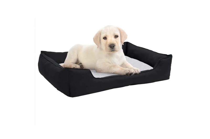 Hundeseng svart og hvit 85,5x70x23 cm fleece linutseende - Svart - Hundekurv & hundeseng