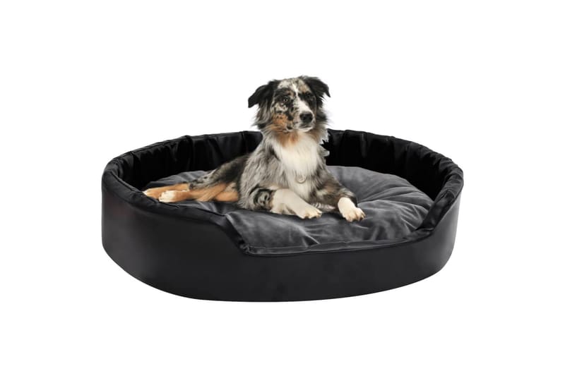 Hundeseng svart og mørkegrå 90x79x20 cm plysj og kunstig lær - Svart - Hundekurv & hundeseng