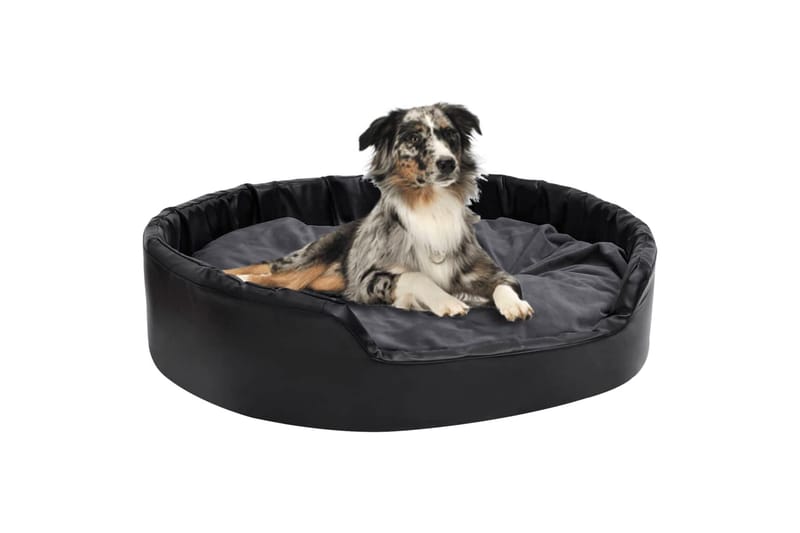 Hundeseng svart og mørkegrå 99x89x21 cm plysj og kunstig lær - Svart - Hundekurv & hundeseng