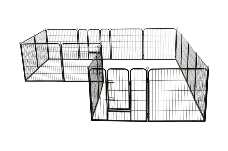Hundegrind 16 paneler stål 80x80 cm svart - Grå - Hundegrind & hundegjerde