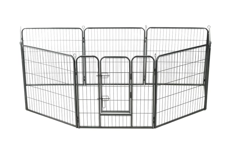 Hundegrind 8 paneler stål 80x80 cm svart - Grå|Svart - Hundegrind & hundegjerde