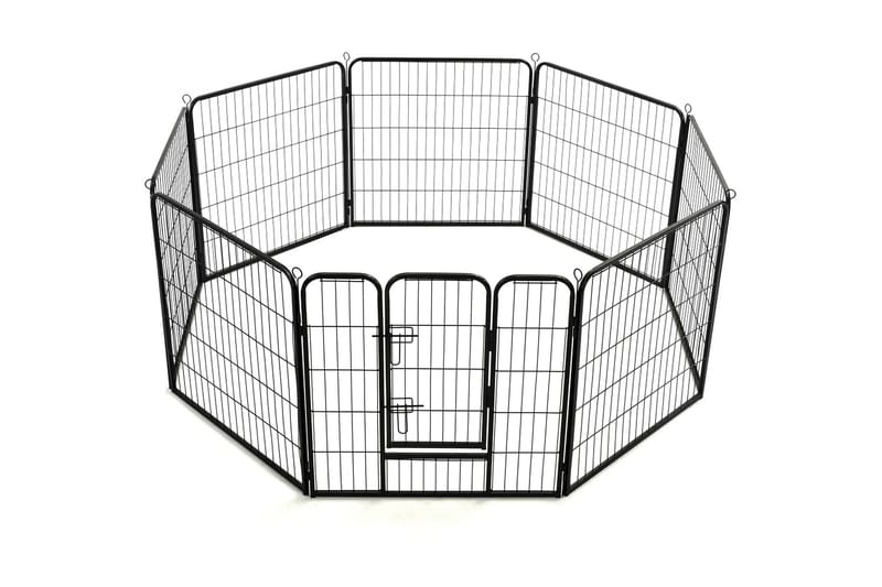 Hundegrind 8 paneler stål 80x80 cm svart - Grå|Svart - Hundegrind & hundegjerde