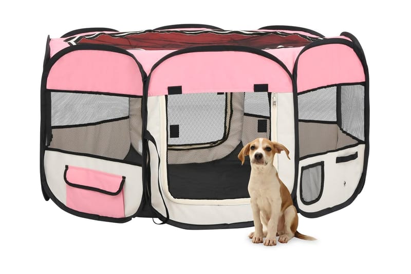 Sammenleggbar lekegrind for hunder bæreveske 125x125x61 cm - Rosa - Hundegrind & hundegjerde