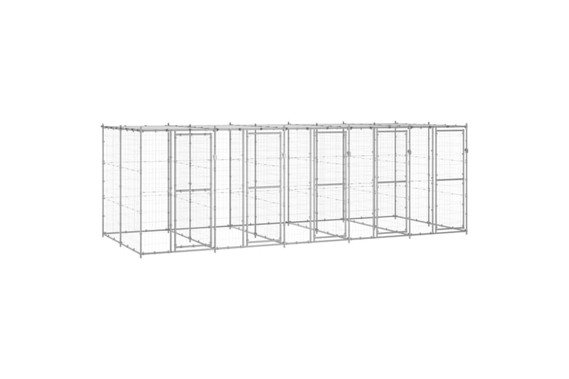 Utendørs hundegård med tak 12,1 m² galvanisert stål - Silver - Hundegrind & hundegjerde