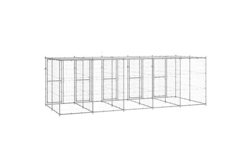 Utendørs hundegård med tak 12,1 m² galvanisert stål - Silver - Hundegrind & hundegjerde